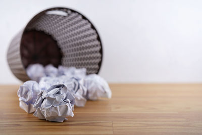 Close-up of garbage on table