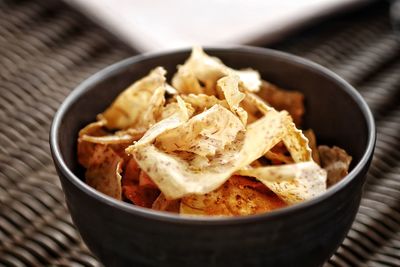 High angle view of food in bowl on table