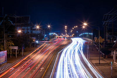 Light trails on city street at night