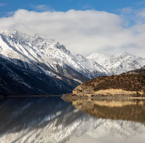 Scenic view of snowcapped mountains against sky