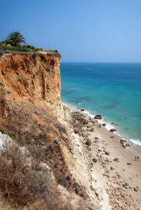 Scenic view of sea against clear blue sky