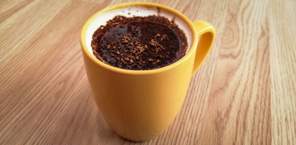 High angle view of coffee on table