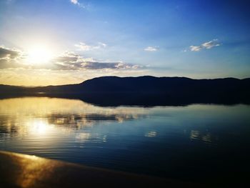 Scenic view of lake against sky during sunset