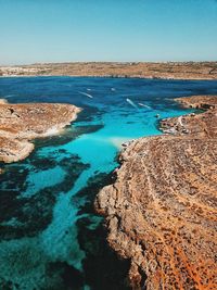 Scenic view of sea against clear sky