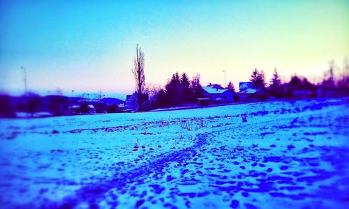 Surface level of landscape against clear blue sky