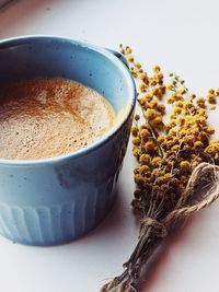 High angle view of coffee on table