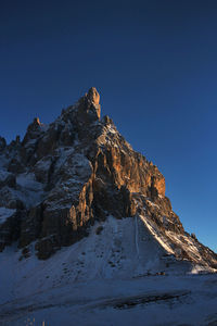 Italy, dolomities unesco heritage. scenic view of snowcapped  montains against clear sky. 