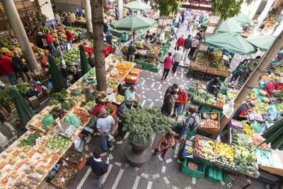 High angle view of people at market stall