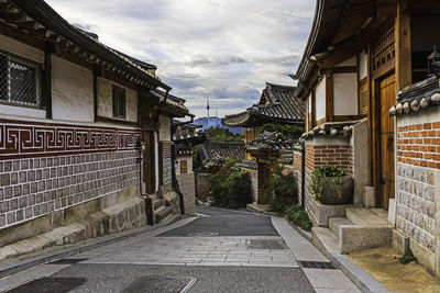 Footpath amidst buildings in city