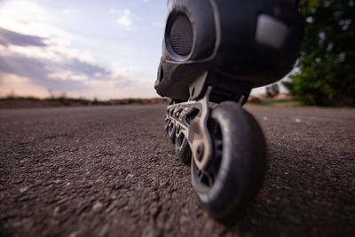Close-up of bicycle on road