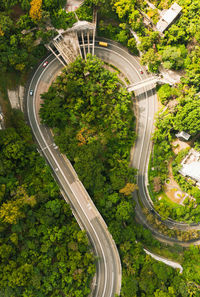 High angle view of bridge over road in city