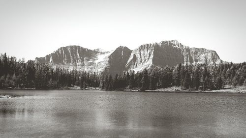 Scenic view of lake with mountains in background