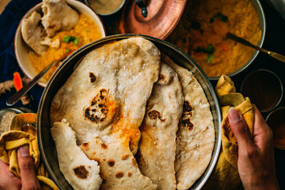 High angle view of person preparing food