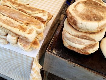 High angle view of bread in tray