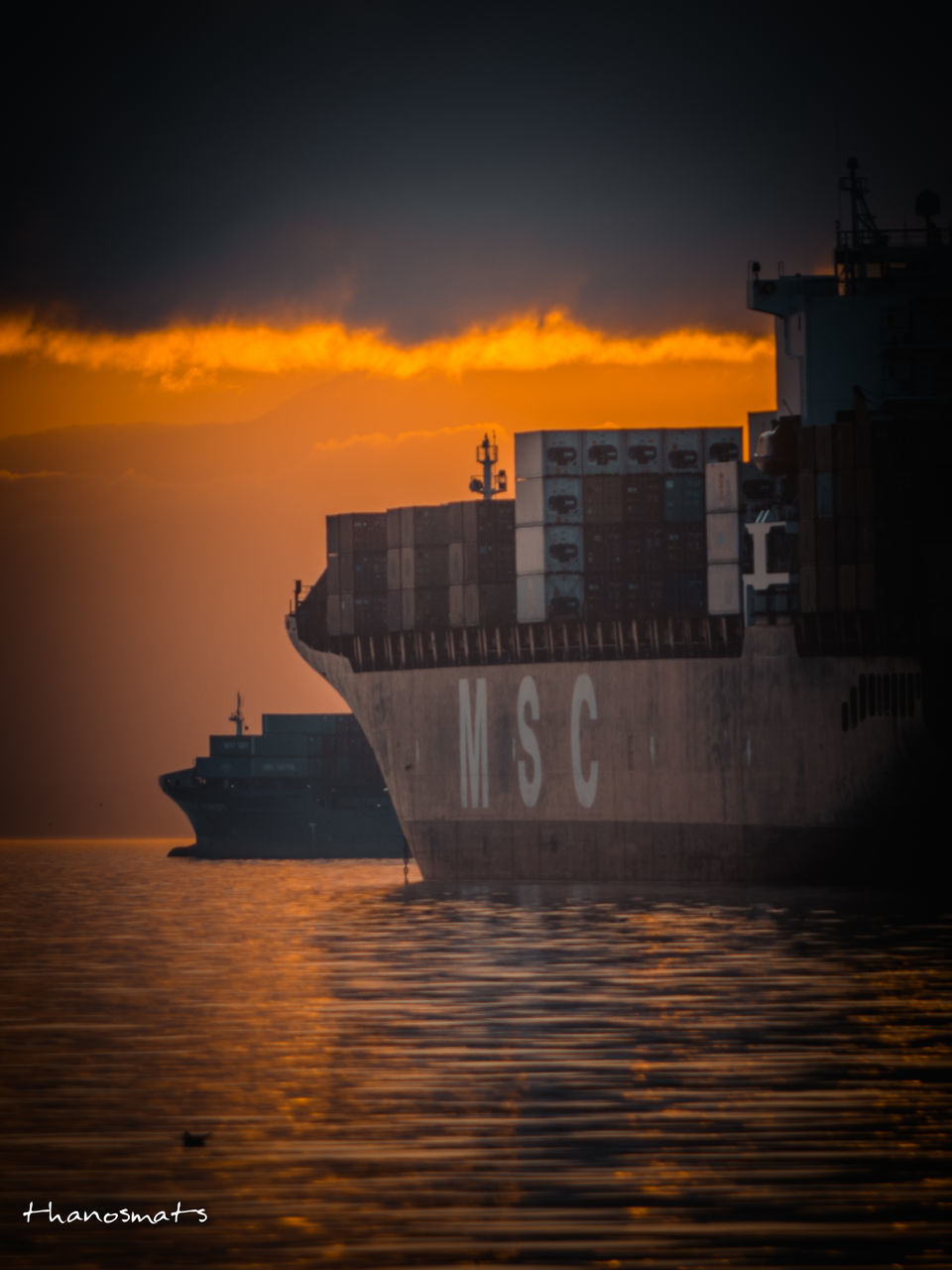 VIEW OF SHIP AT SUNSET