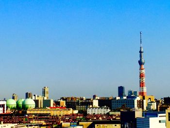 View of cityscape against clear sky