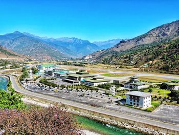 Scenic view of landscape against clear blue sky