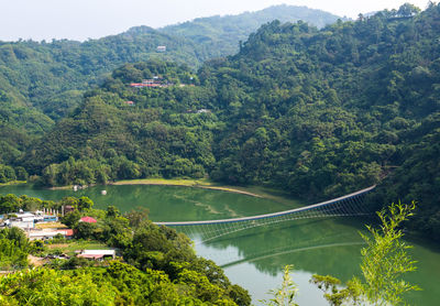 Scenic view of river amidst trees and mountains