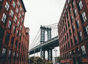 Low angle view of manhattan bridge against sky