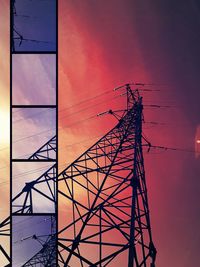 Low angle view of silhouette electricity pylon against sky during sunset