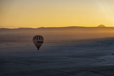 View of hot air balloon at sunset