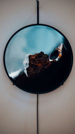 High angle view of chocolate cake on table