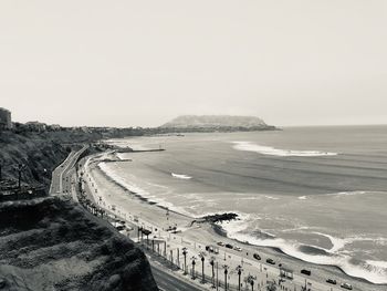 High angle view of beach against clear sky