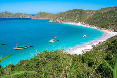 High angle view of boats in sea