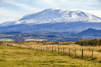 Scenic view of snowcapped mountains against sky