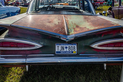 Close-up of abandoned car