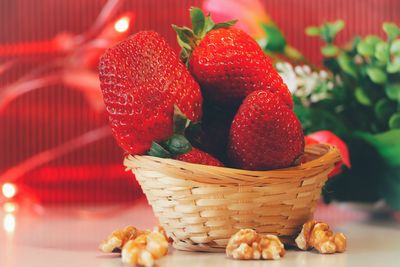 Close-up of strawberries in basket