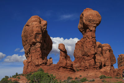 Low angle view of rock formations against sky