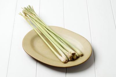 High angle view of food in plate on table