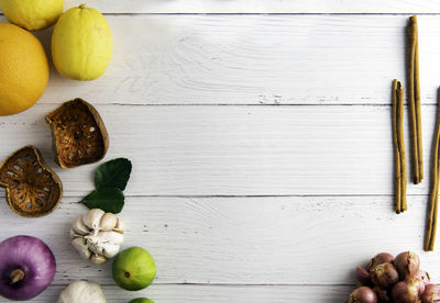 High angle view of fruits on table