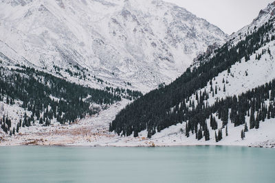 Scenic view of snowcapped mountains during winter