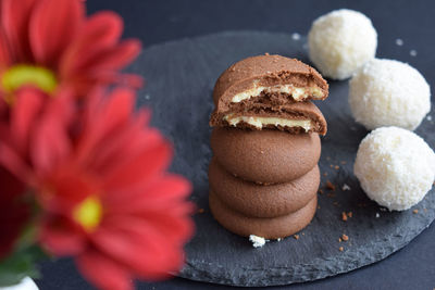 Biscuits with white and dark chocolate with coconut