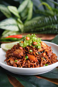 Close-up of food served in plate