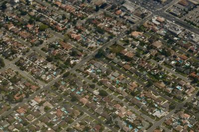 High angle view of buildings in city
