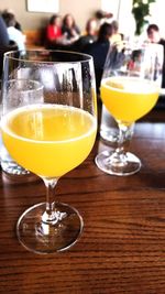 Close-up of beer in glass on table