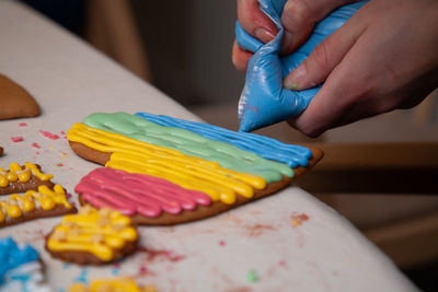 Close-up of hand holding multi colored candies