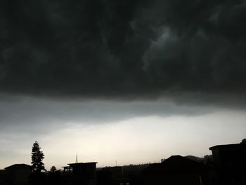 Low angle view of buildings against cloudy sky