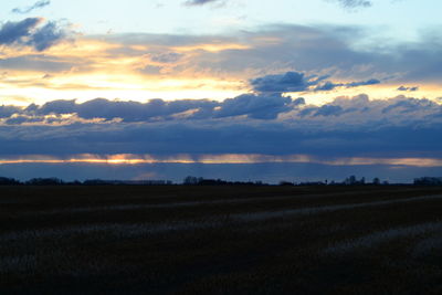 Scenic view of field against sky at sunset