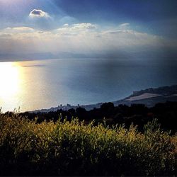 Scenic view of sea against cloudy sky