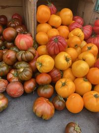 High angle view of tomatoes on table