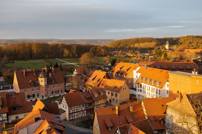 High angle view of townscape against sky