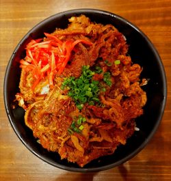 High angle view of food in bowl on table