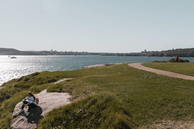 Scenic view of sea against clear sky