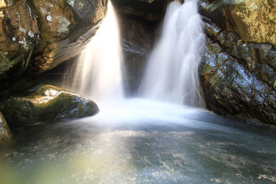 Close-up of waterfall against trees
