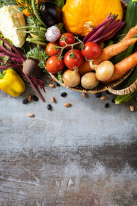 High angle view of vegetables on table