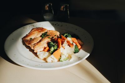 High angle view of meal served in plate